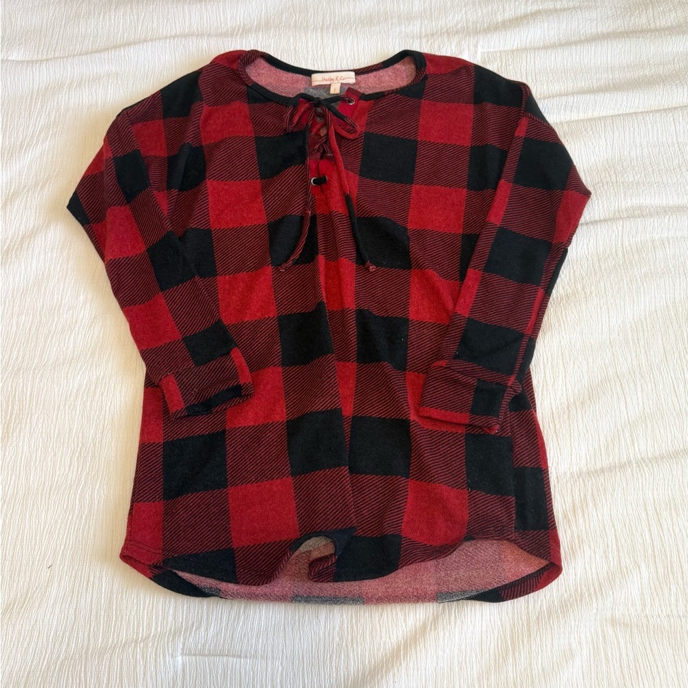 Plaid Lace-Up Top